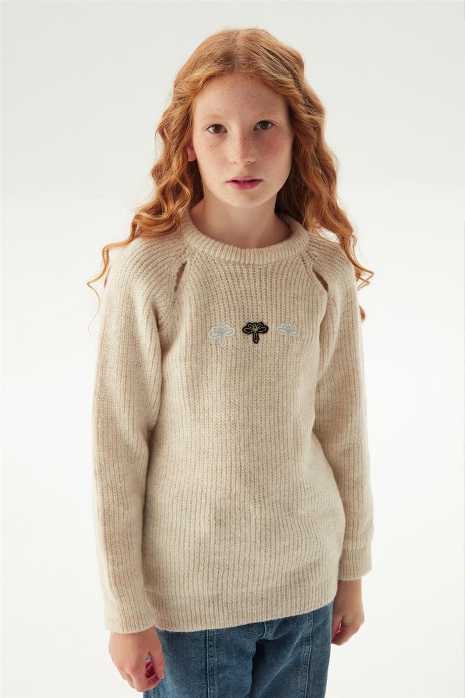 Tyess Kız Çocuk Ekru Kazak