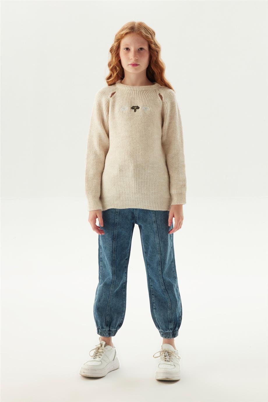 Tyess Kız Çocuk Ekru Kazak