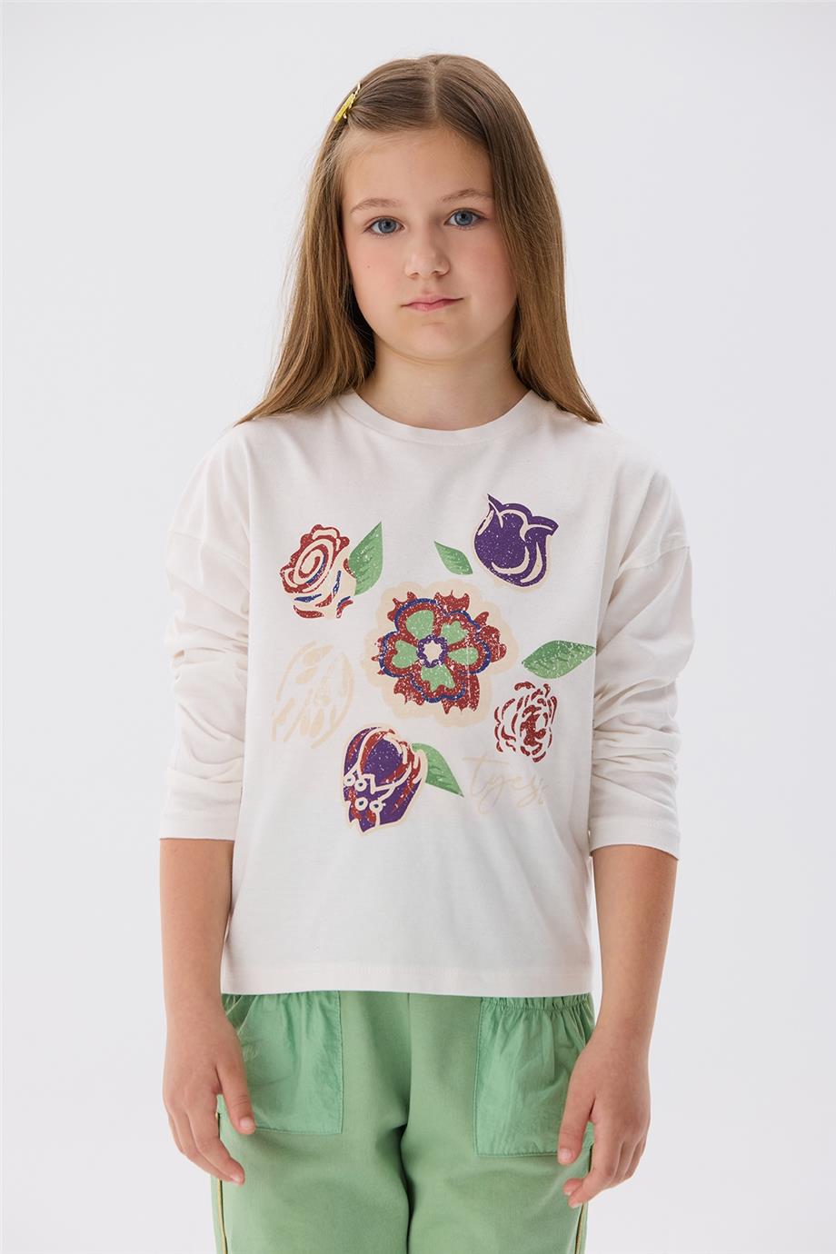 Tyess Kız Çocuk Ekru T-Shirt