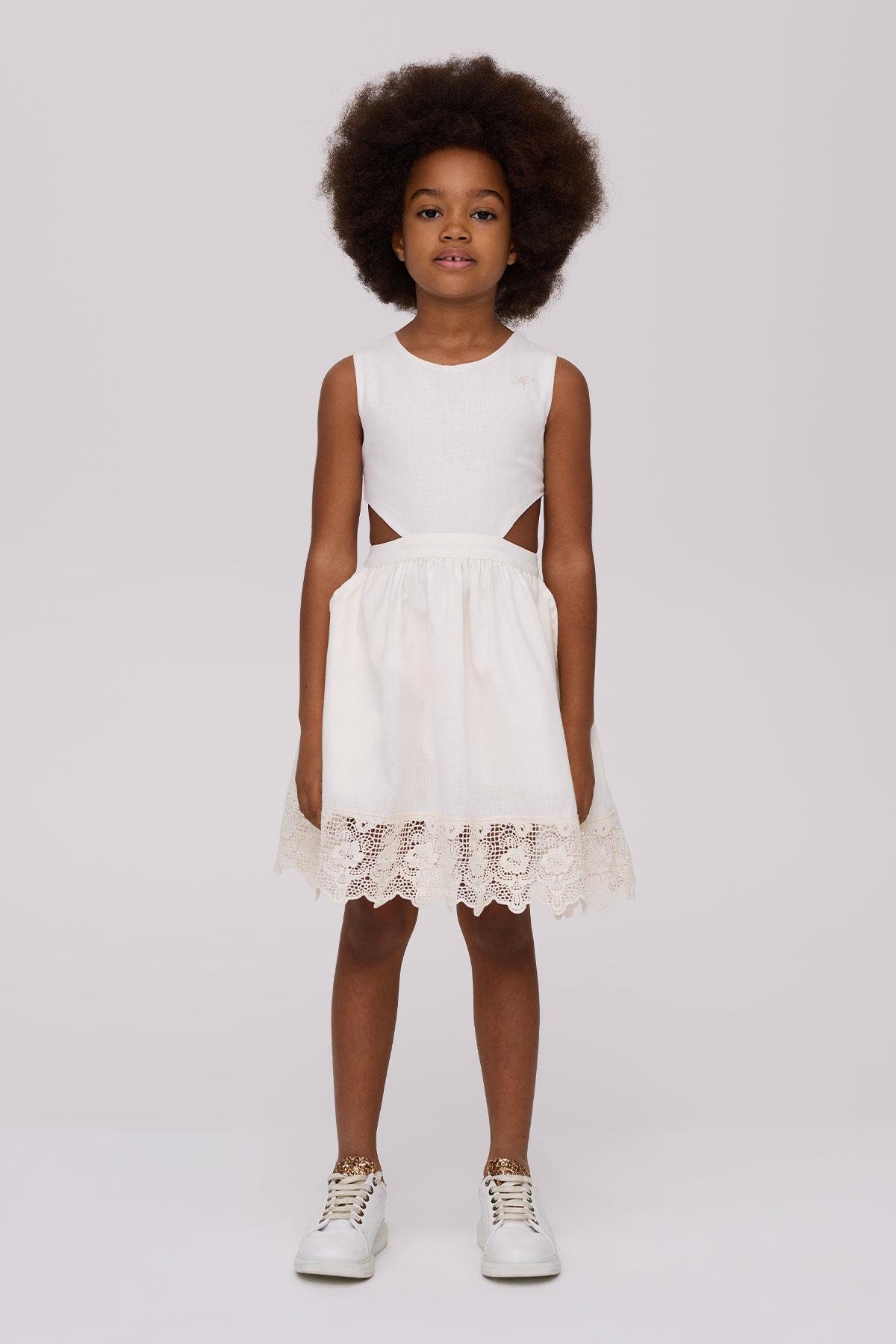 Tyess Kız Çocuk Eteği Dantelli Ekru ElbiseTyess Kız Çocuk Eteği Dantelli Ekru Elbise