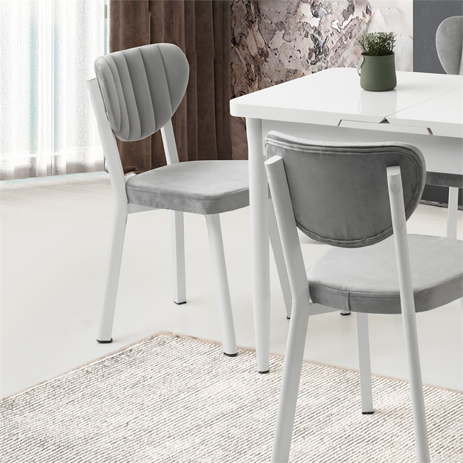 100+25*60 MİLANO KELEBEK BEYAZ MASA + 4 ESİNTİ SANDALYE TAKIMI