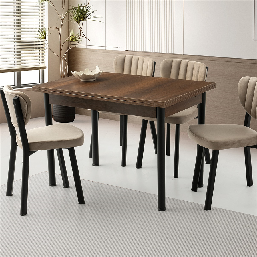 110+60*70 SMART BAROK CEVİZ MASA + 4 ESİNTİ SANDALYE TAKIMI