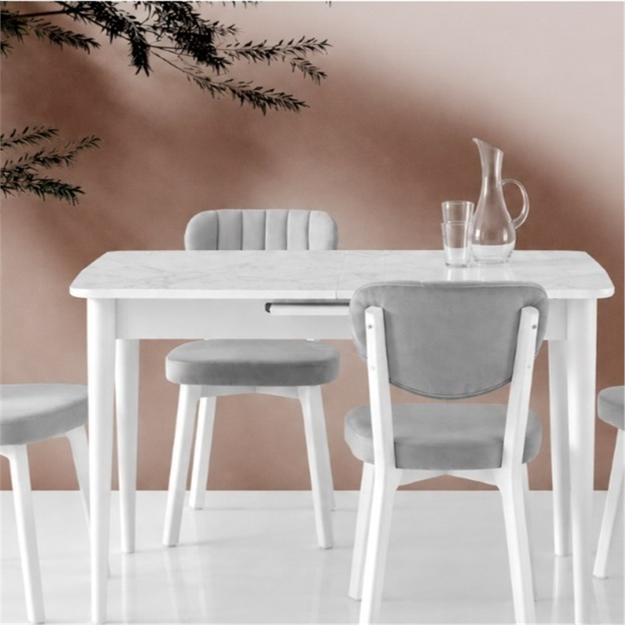 120+30*70 MİLANO HG MARMO MASA + 4 ESİNTİ SANDALYE TAKIMI