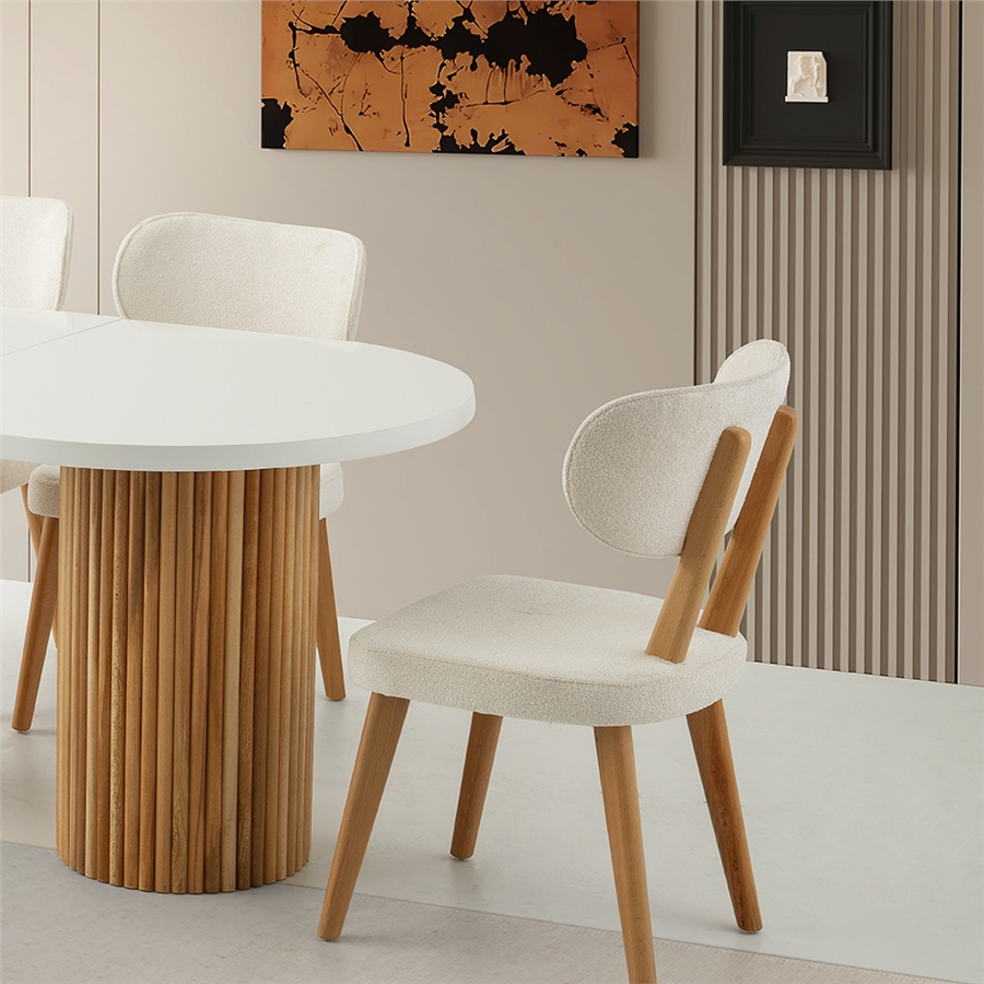 160+30*90 PİCASSO NATUREL MASA + 6 NERGİS SANDALYE TAKIMI