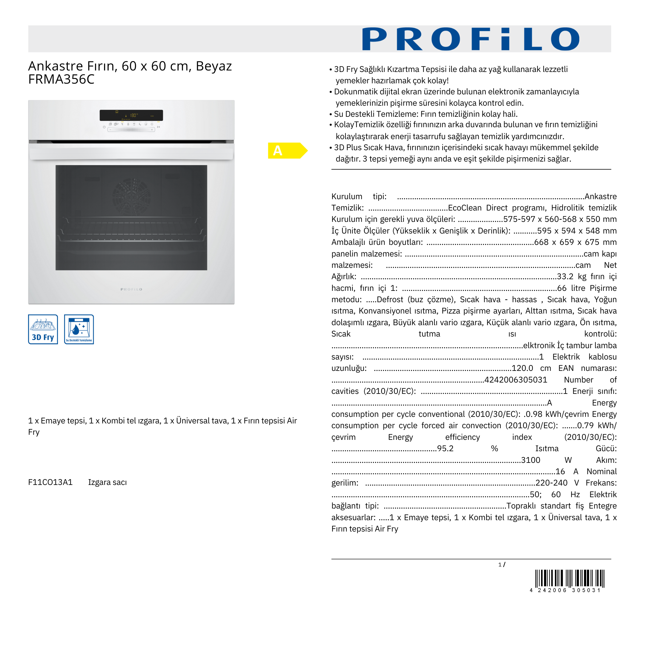PROFİLO FRMA356C ANKASTRE FIRIN