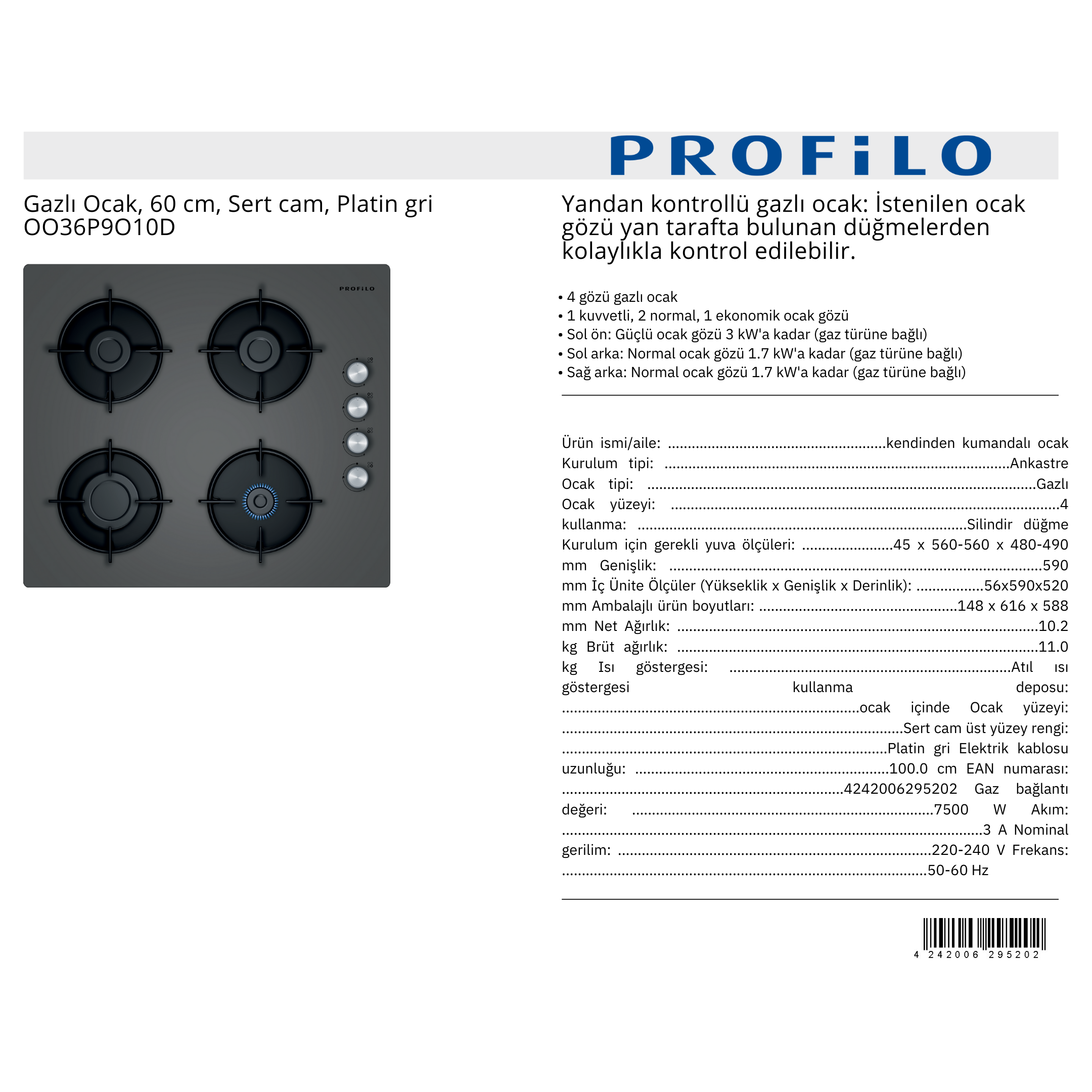 PROFİLO OO36P9010D GAZLI OCAK