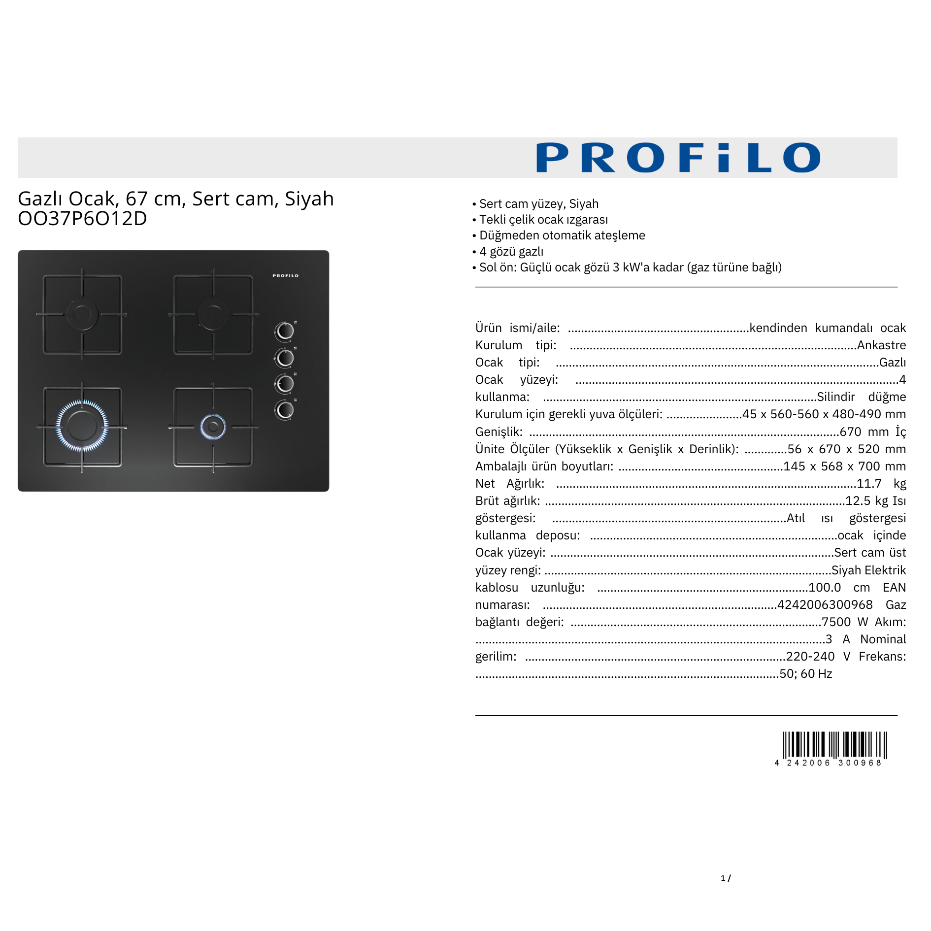 PROFİLO SİYAH TREND ANKASTRE SET
