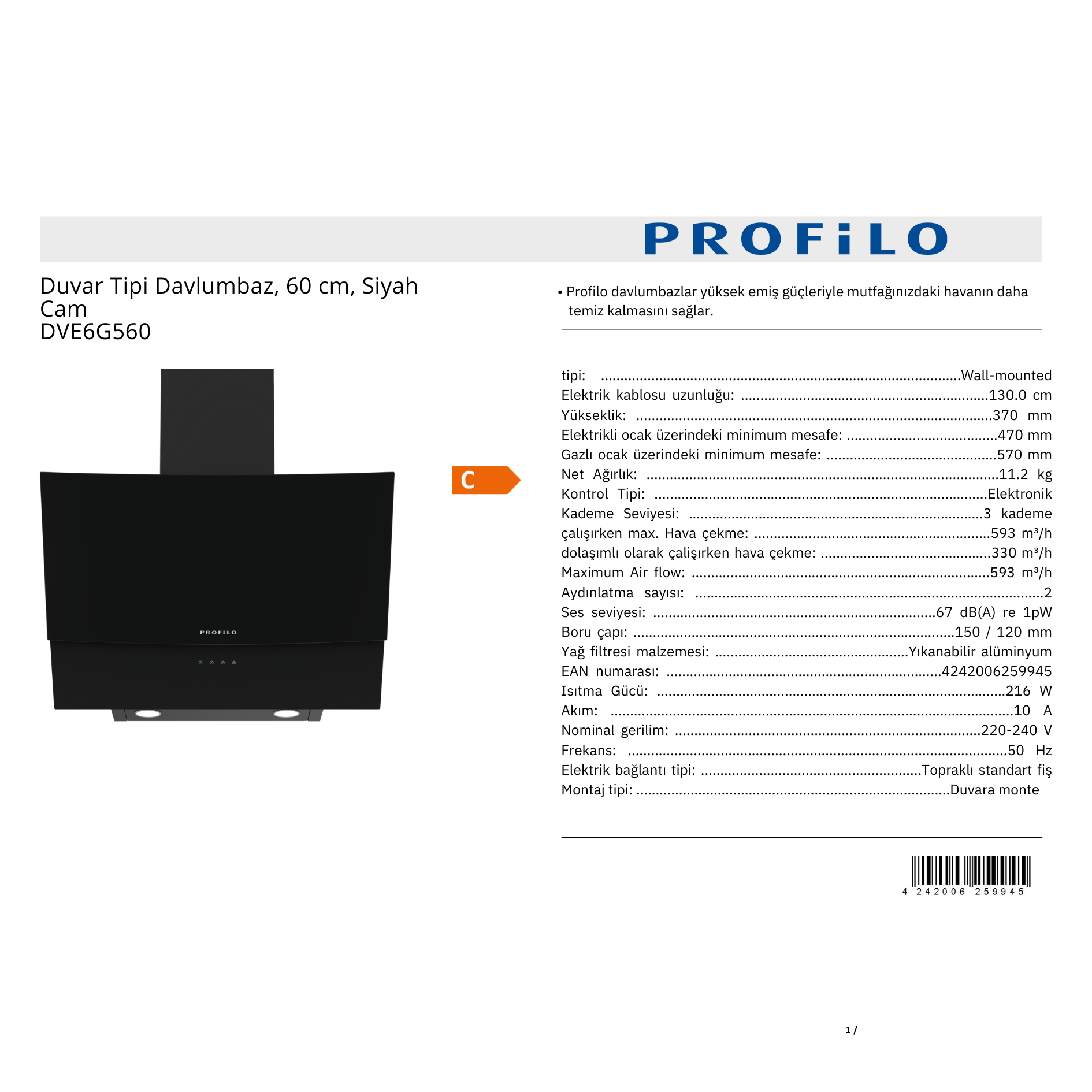 PROFİLO SİYAH TREND ANKASTRE SET