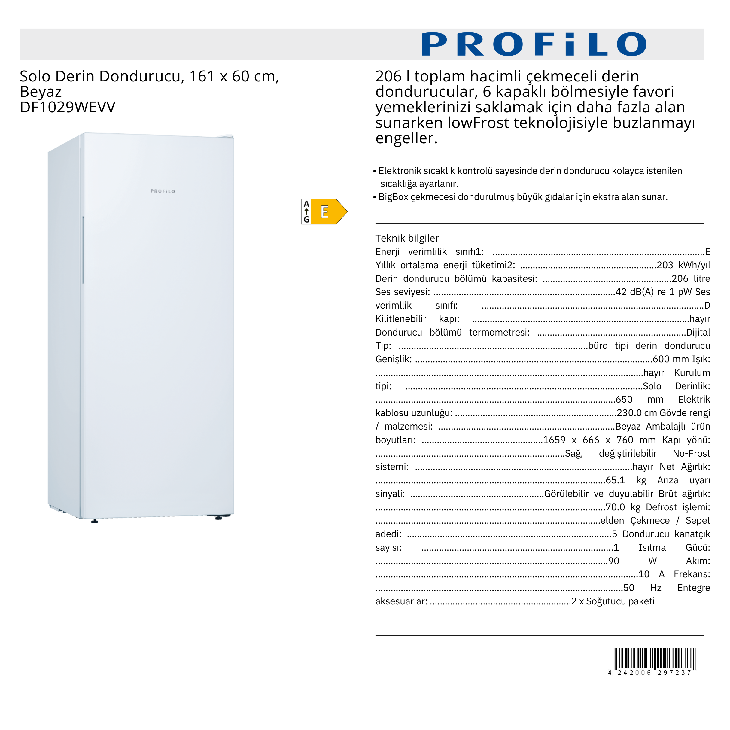 PROFİLO SOLO DERİN DONDURUCU - DF1029WEVV