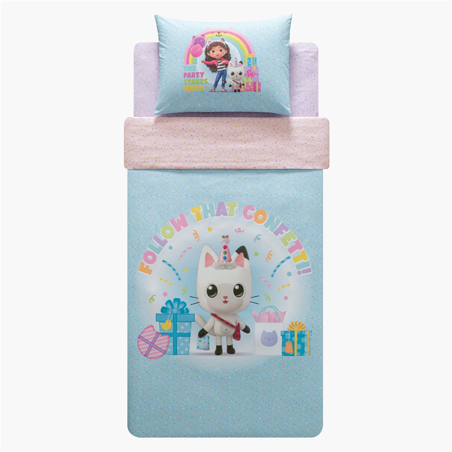 YATAŞ PUFFY GABBY'S DOLLHOUSE CONFETTI RANFORCE NEVRESİM TAKIMI - MAVİ