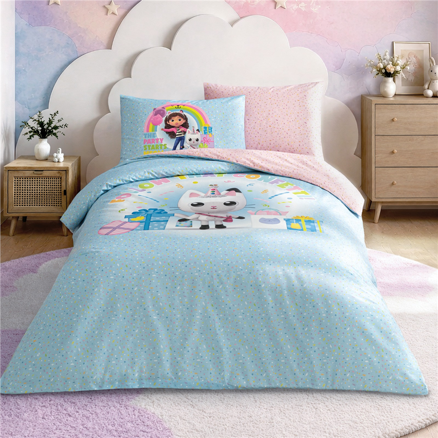 YATAŞ PUFFY GABBY'S DOLLHOUSE CONFETTI RANFORCE NEVRESİM TAKIMI - MAVİ