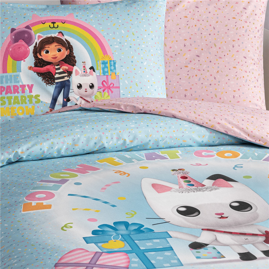YATAŞ PUFFY GABBY'S DOLLHOUSE CONFETTI RANFORCE NEVRESİM TAKIMI - MAVİ