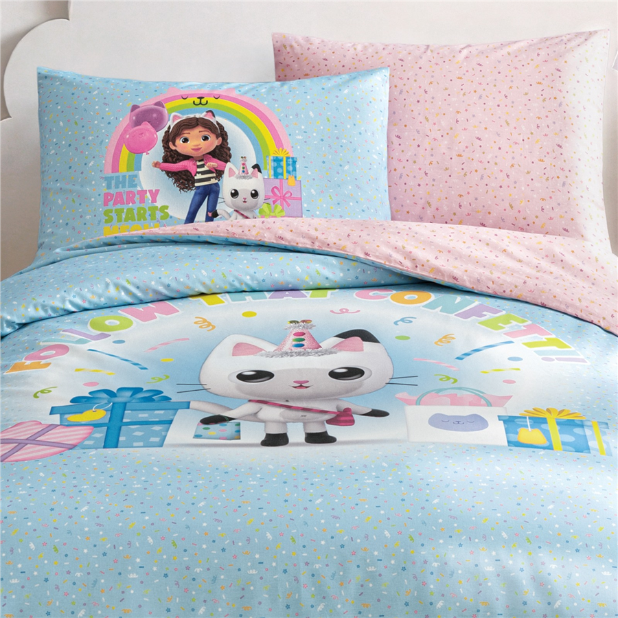 YATAŞ PUFFY GABBY'S DOLLHOUSE CONFETTI RANFORCE NEVRESİM TAKIMI - MAVİ