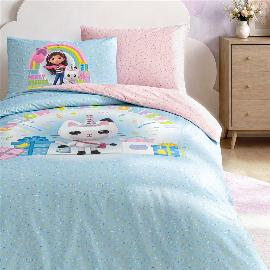 YATAŞ PUFFY GABBY'S DOLLHOUSE CONFETTI RANFORCE NEVRESİM TAKIMI - MAVİ