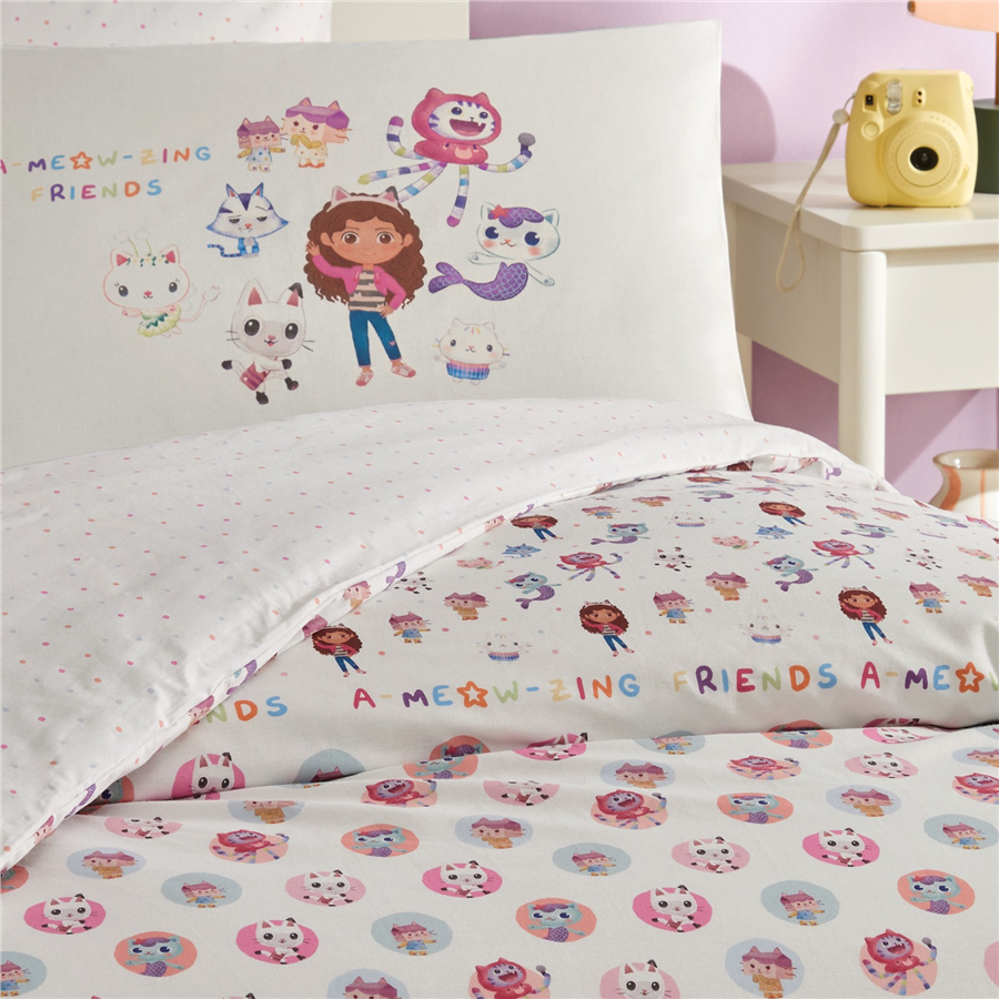 YATAŞ PUFFY GABBY'S DOLLHOUSE MEOW RANFORCE NEVRESİM TAKIMI - BEYAZ