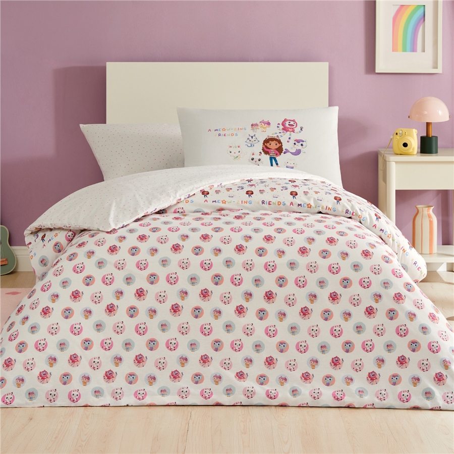 YATAŞ PUFFY GABBY'S DOLLHOUSE MEOW RANFORCE NEVRESİM TAKIMI - BEYAZ