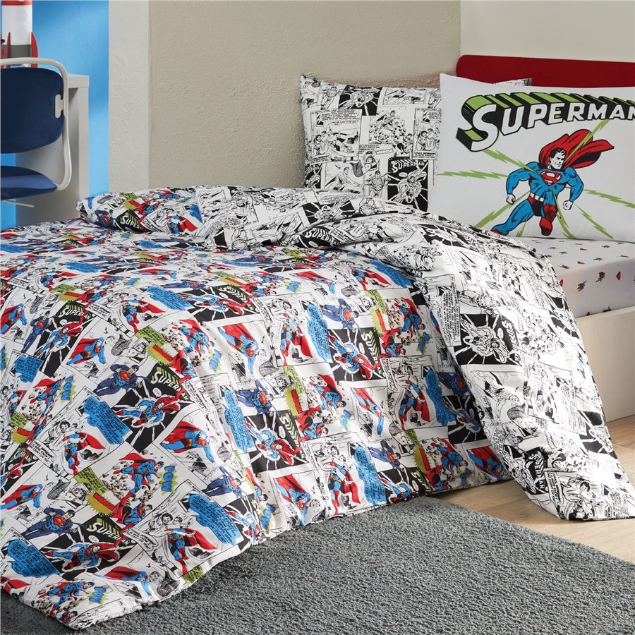YATAŞ PUFFY SUPERMAN COMIC RANFORCE NEVRESİM TAKIMI - BEYAZ