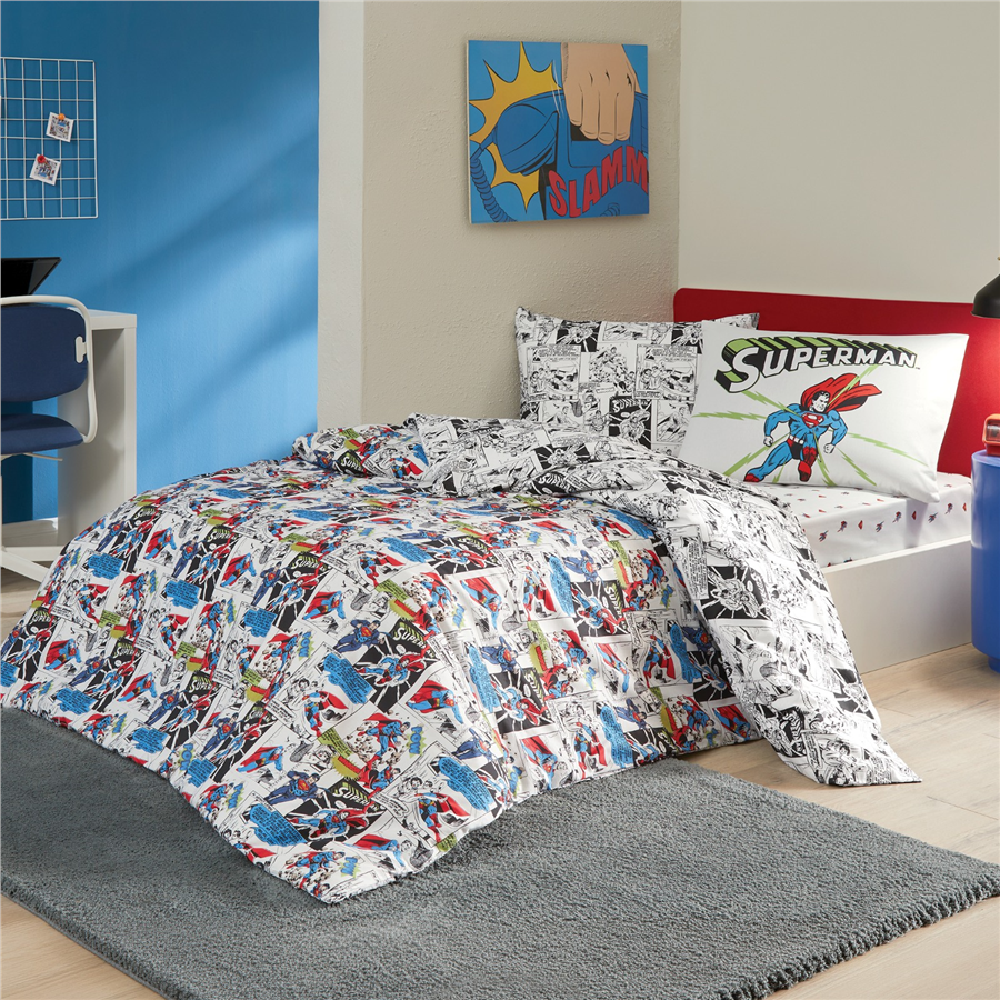 YATAŞ PUFFY SUPERMAN COMIC RANFORCE NEVRESİM TAKIMI - BEYAZ