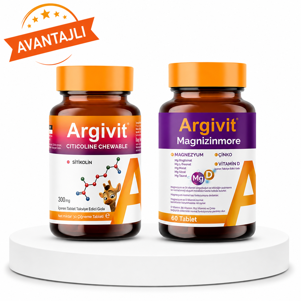 Argivit Citicoline Chewable 30 Tablet & Argivit Magnizinmore 60 Tablet Fiyatları - Modern Eczane