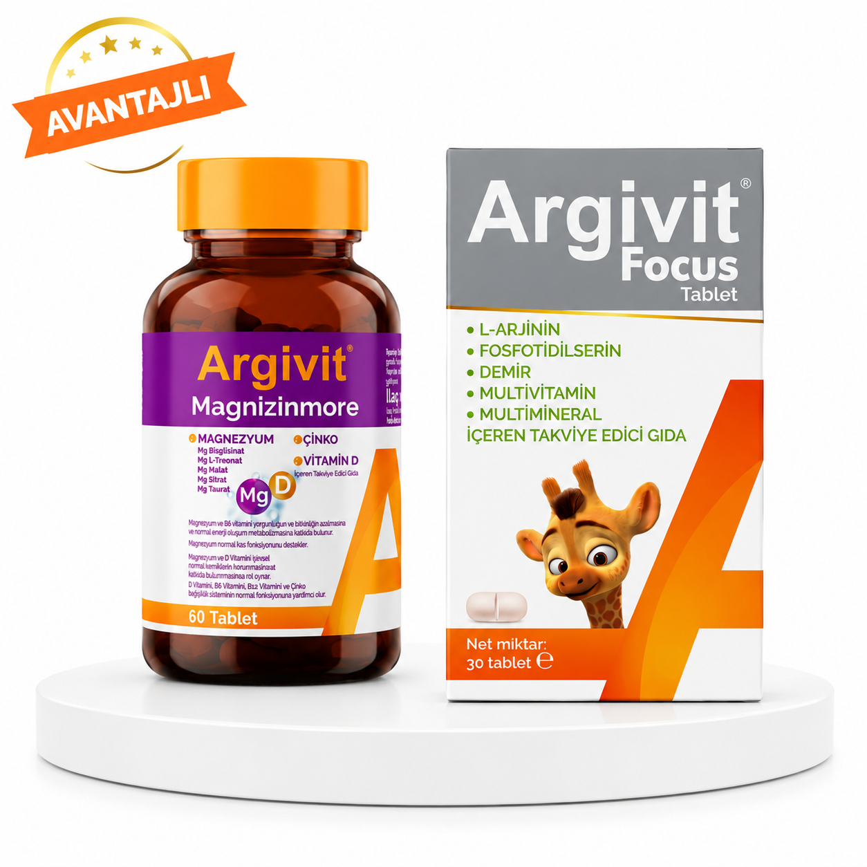 Argivit Focus 30 Tablet ve Magnizinmore 60 Tablet