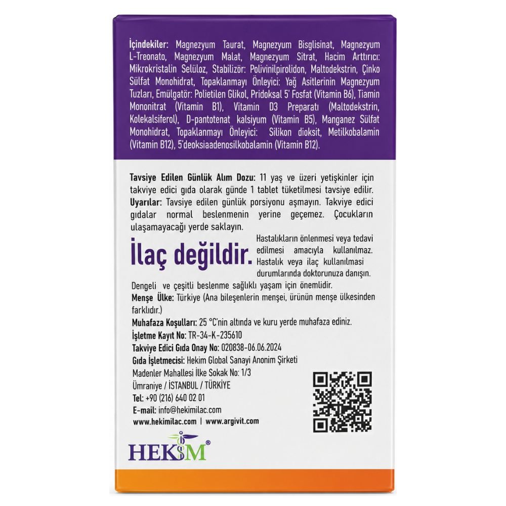 Argivit Magnizinmore Magnezyum Çinko 60 Tablet 4 Adet - Modern Eczane