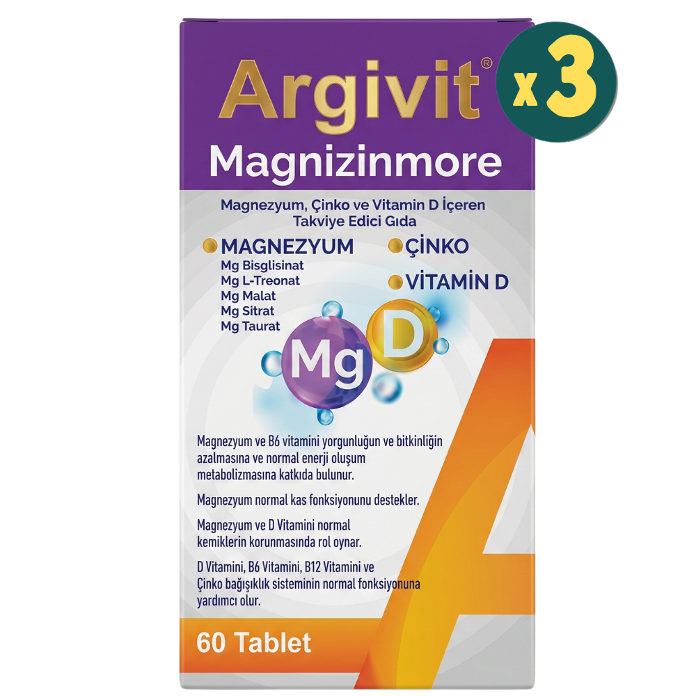 Argivit Magnizinmore Magnezyum Çinko 60 Tablet 3 Adet - Modern Eczane