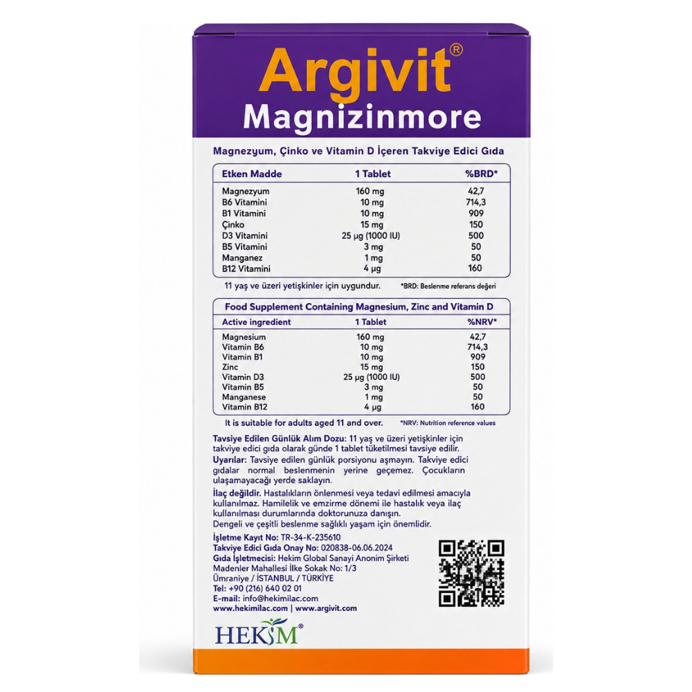 Argivit Magnizinmore Magnezyum Çinko 60 Tablet 3 Adet - Modern Eczane
