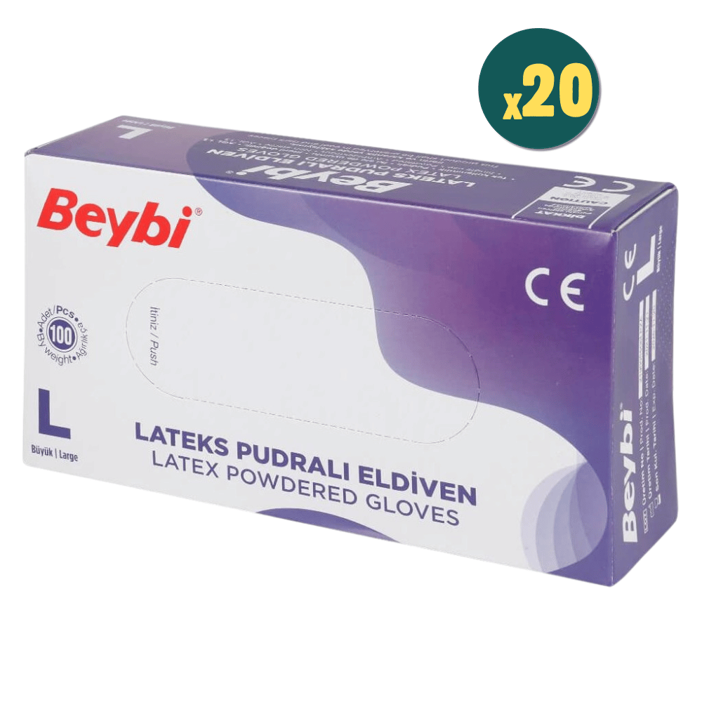 Beybi Lateks Eldiven Pudralı Large 100'lü 20 Kutu Fiyatları - Modern Eczane