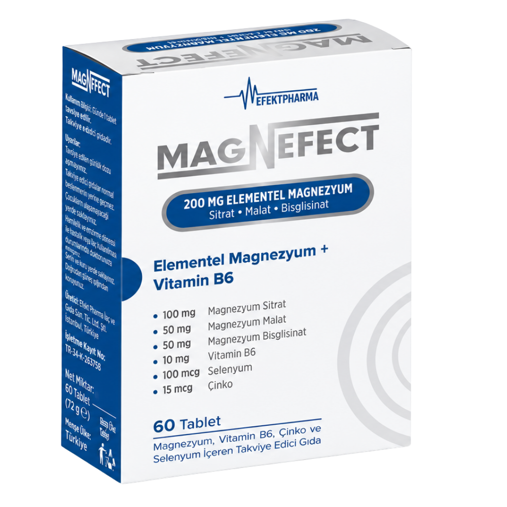 Magnefect 200 mg Elementel Magnezyum 60 Tablet Fiyatları - Modern Eczane
