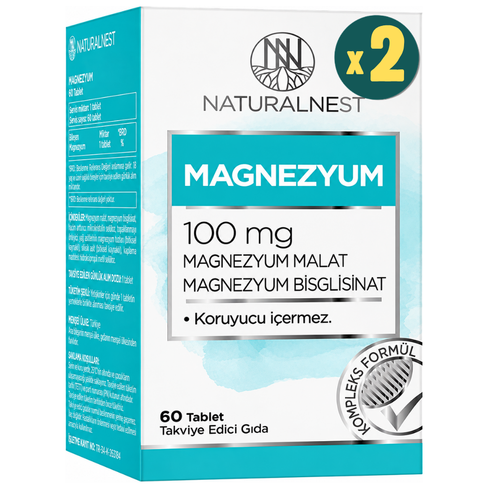 NaturalNest Magnezyum 100 mg 60 Tablet 2 Adet Fiyatları - Modern Eczane