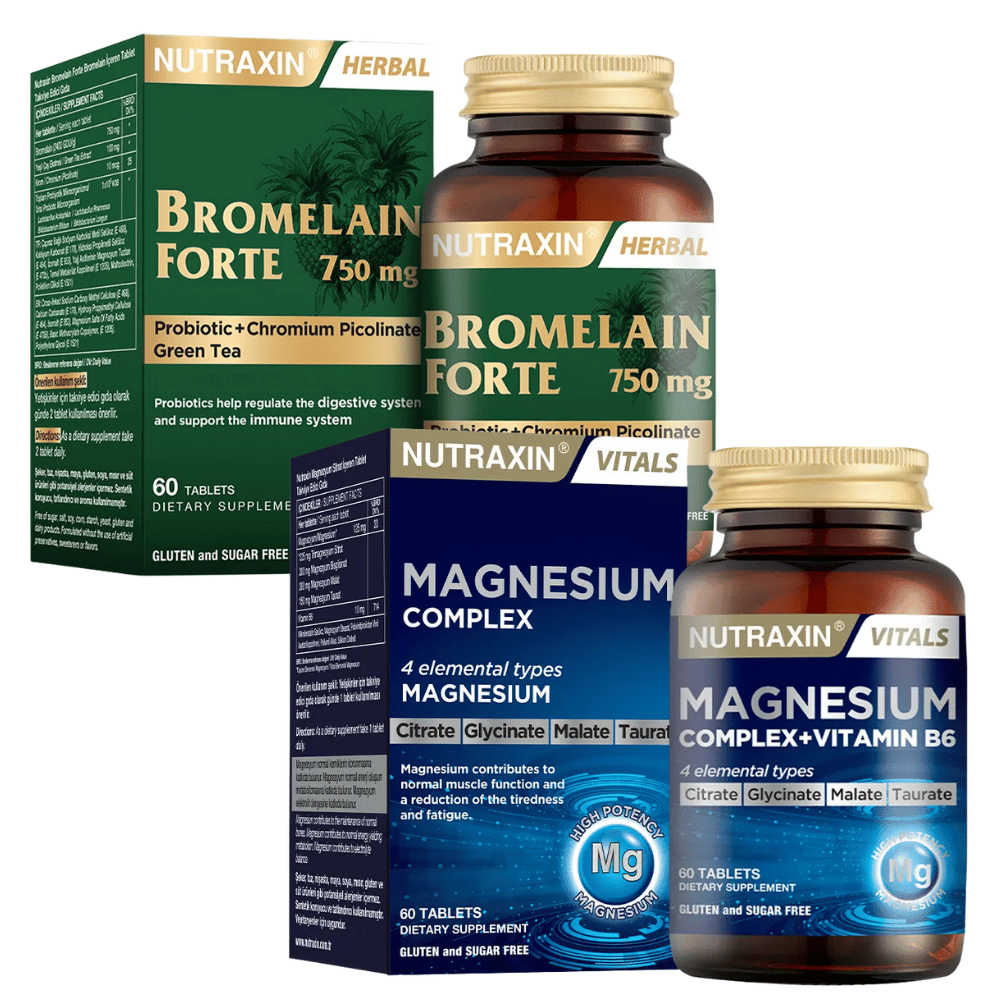 Nutraxin Bromelain Forte 750 Mg 60 Tablet + Nutraxin Magnesium Complex Vitamin B6 60 Tablet Fiyatları - Modern Eczane