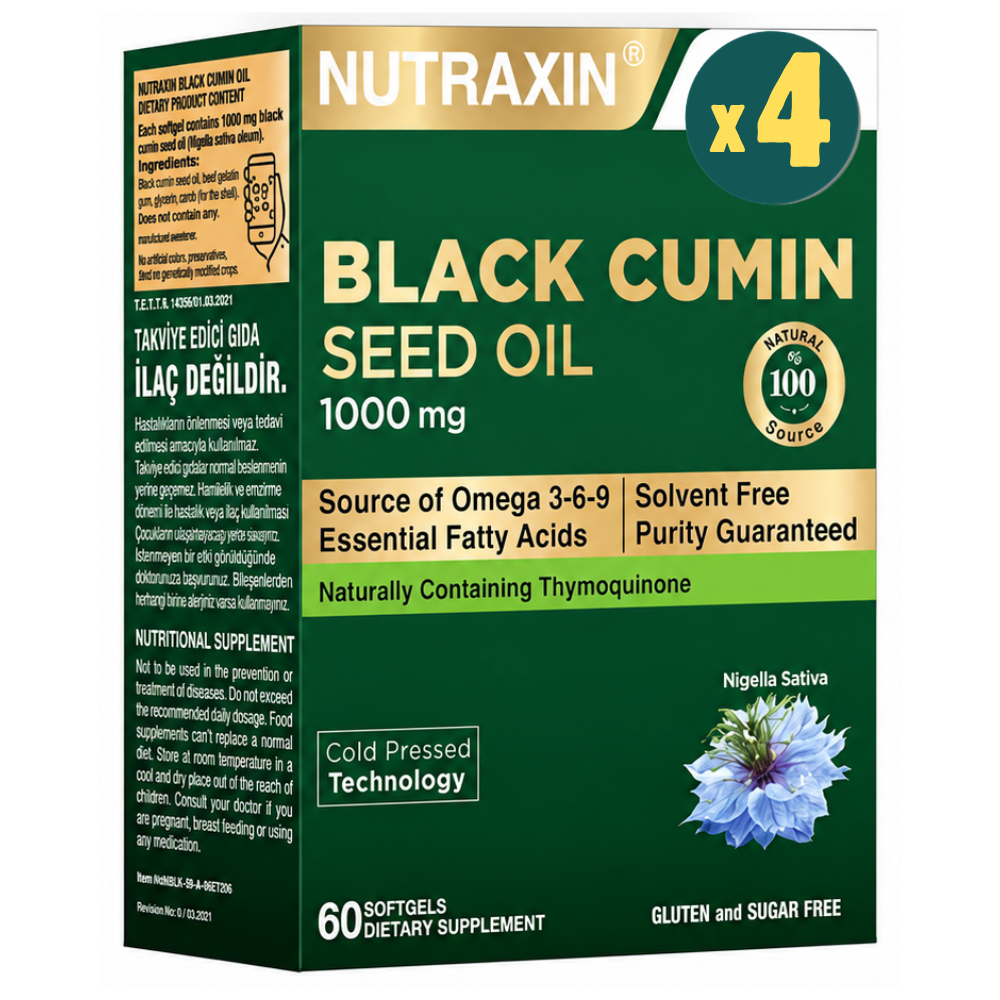 Nutraxin Çörek Otu Yağı 1000 mg 60 Kapsül 4 Adet Fiyatları - Modern Eczane
