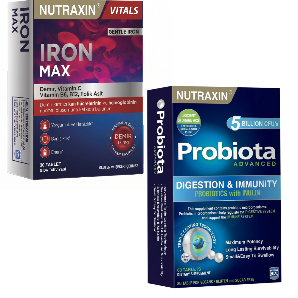 Nutraxin Iron Max 17 mg 30 Tablet & Nutraxin Probiota Advanced 60 Tablet Fiyatları - Modern Eczane