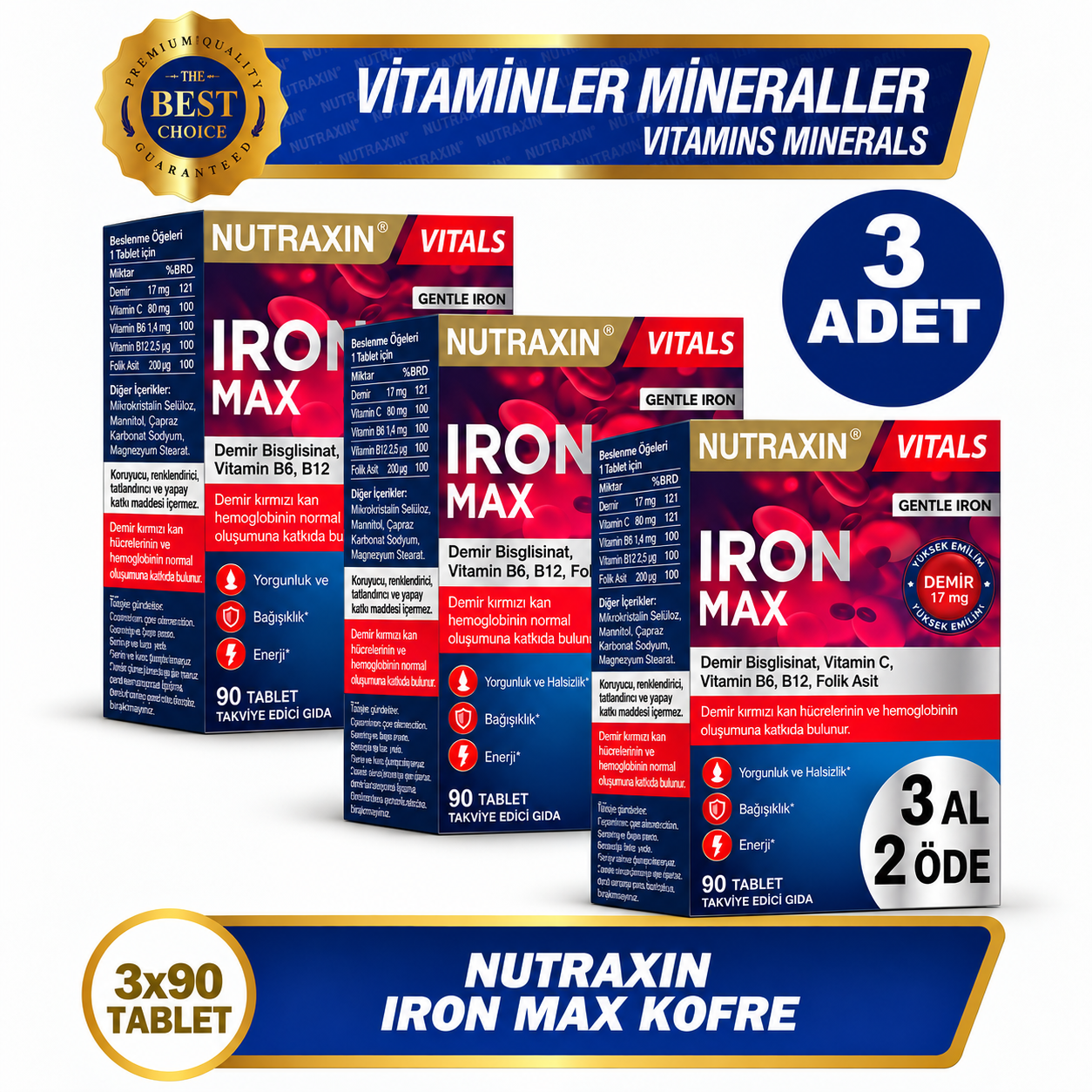 Nutraxin Iron Max 90 Tablet - 3 Al 2 Öde 3 Adet Fiyatları - Modern Eczane