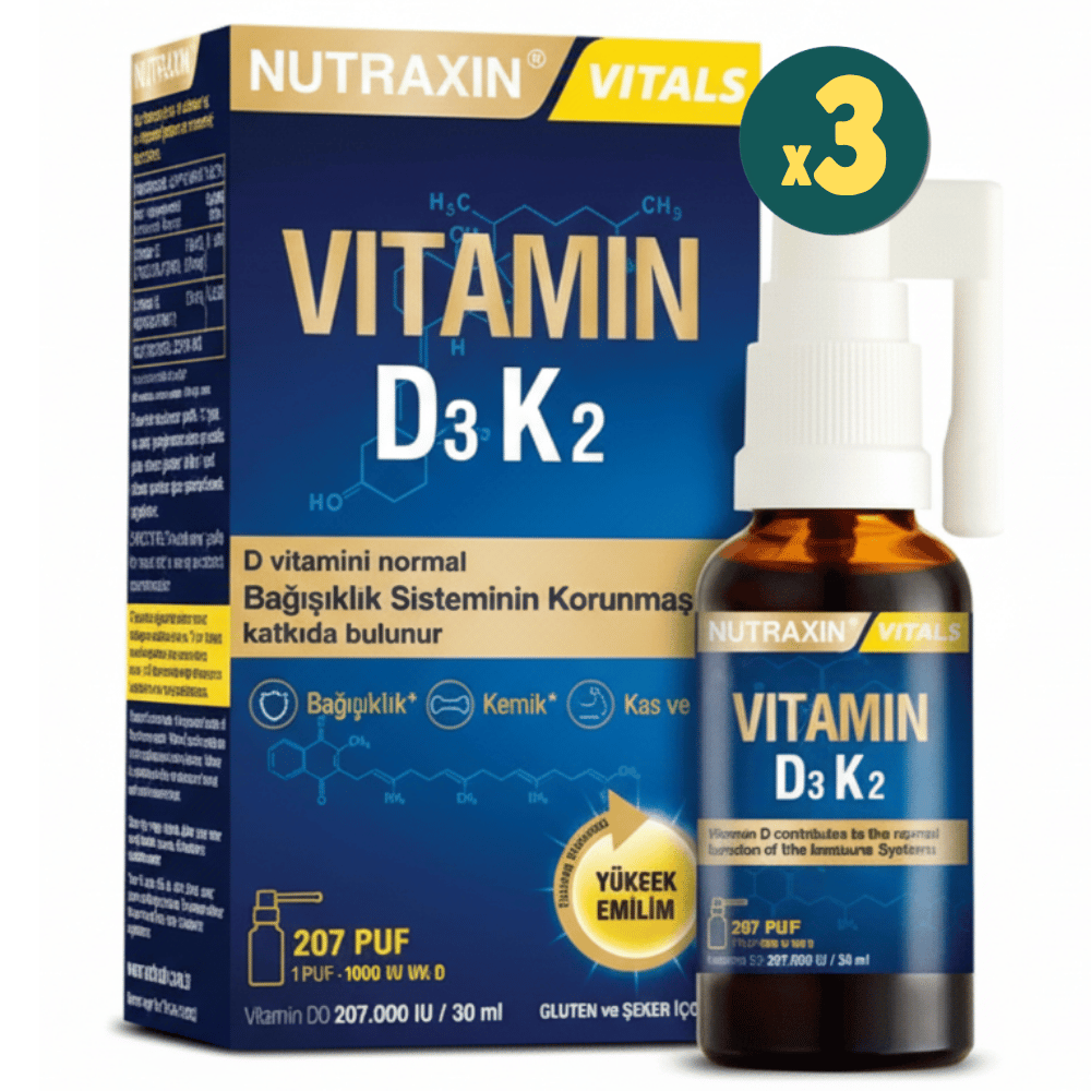 Nutraxin Vitamin D3K2 Sprey 30 ml 3 Adet Fiyatları - Modern Eczane