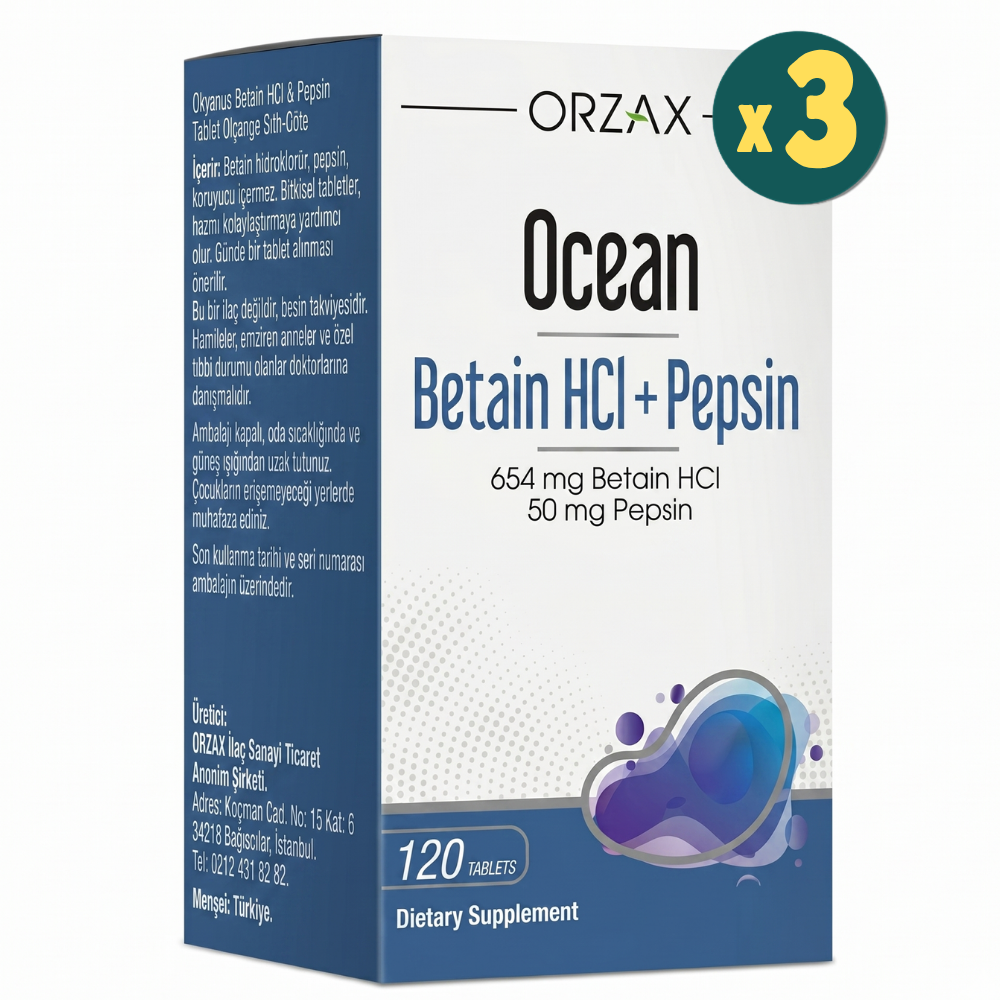 Ocean Betain HCI+ Pepsin Takviye Edici Gıda 120 Tablet 3 Adet Fiyatları - Modern Eczane