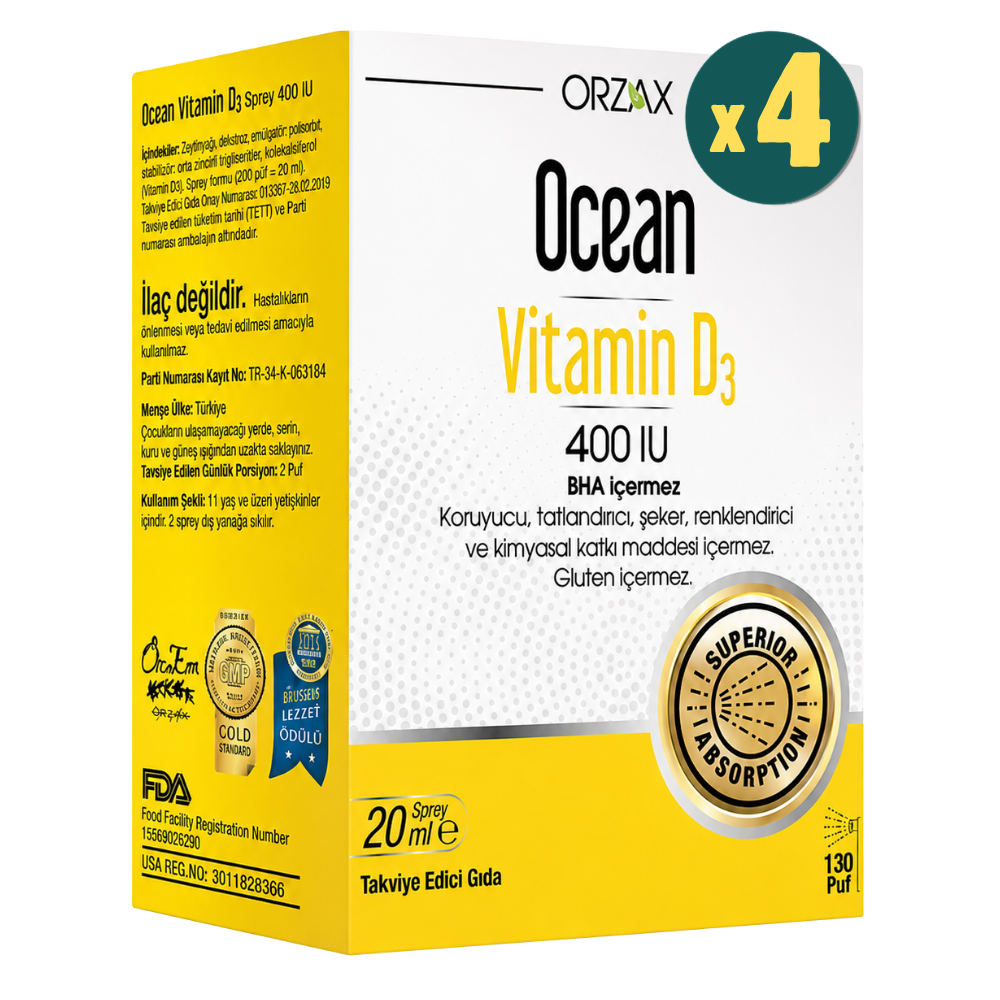 Ocean Vitamin D3 400 IU Oral Sprey 20 ml 4 Adet Fiyatları - Modern Eczane