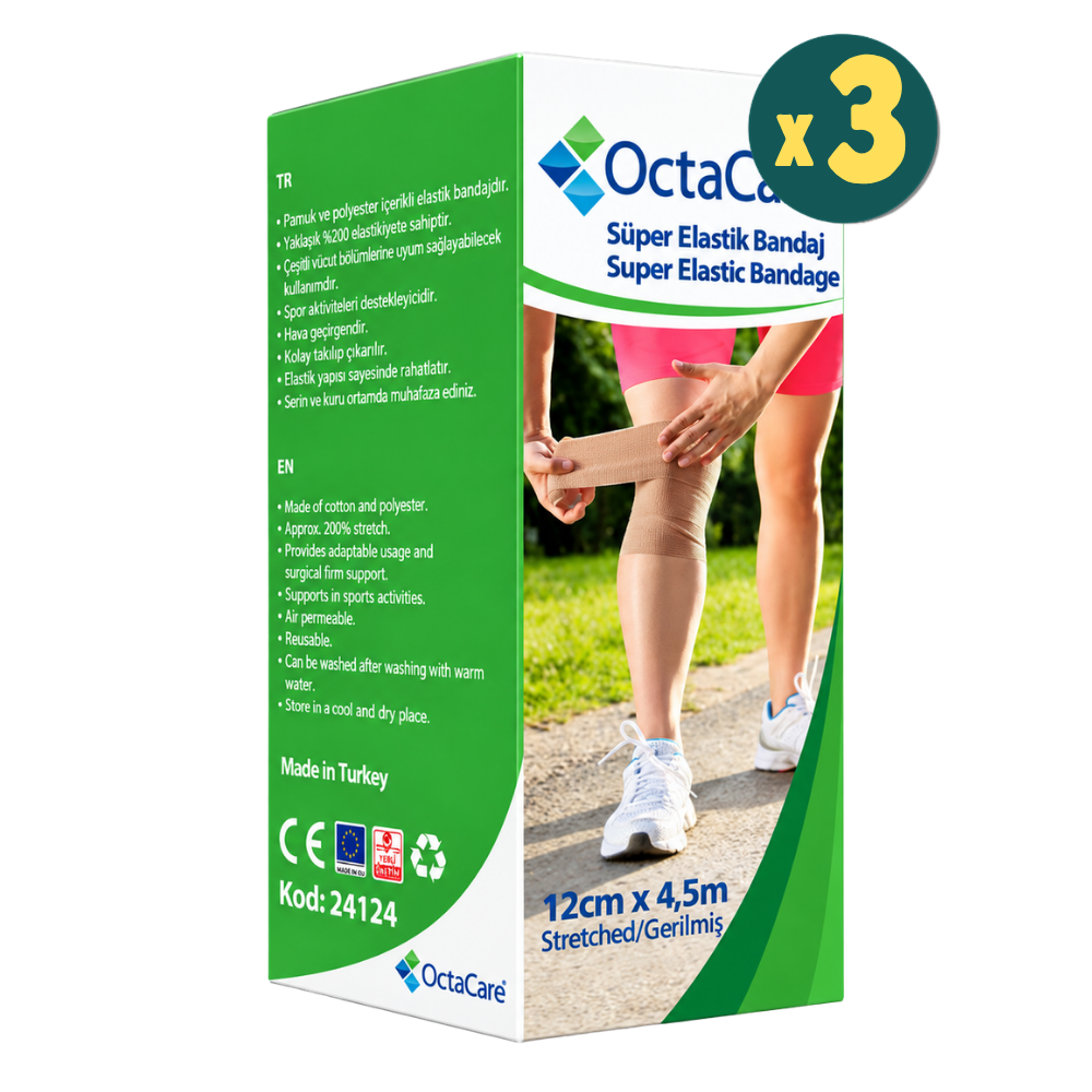 Octacare Süper Elastik Bandaj 12cm x 4,5m 3 Adet Fiyatları - Modern Eczane