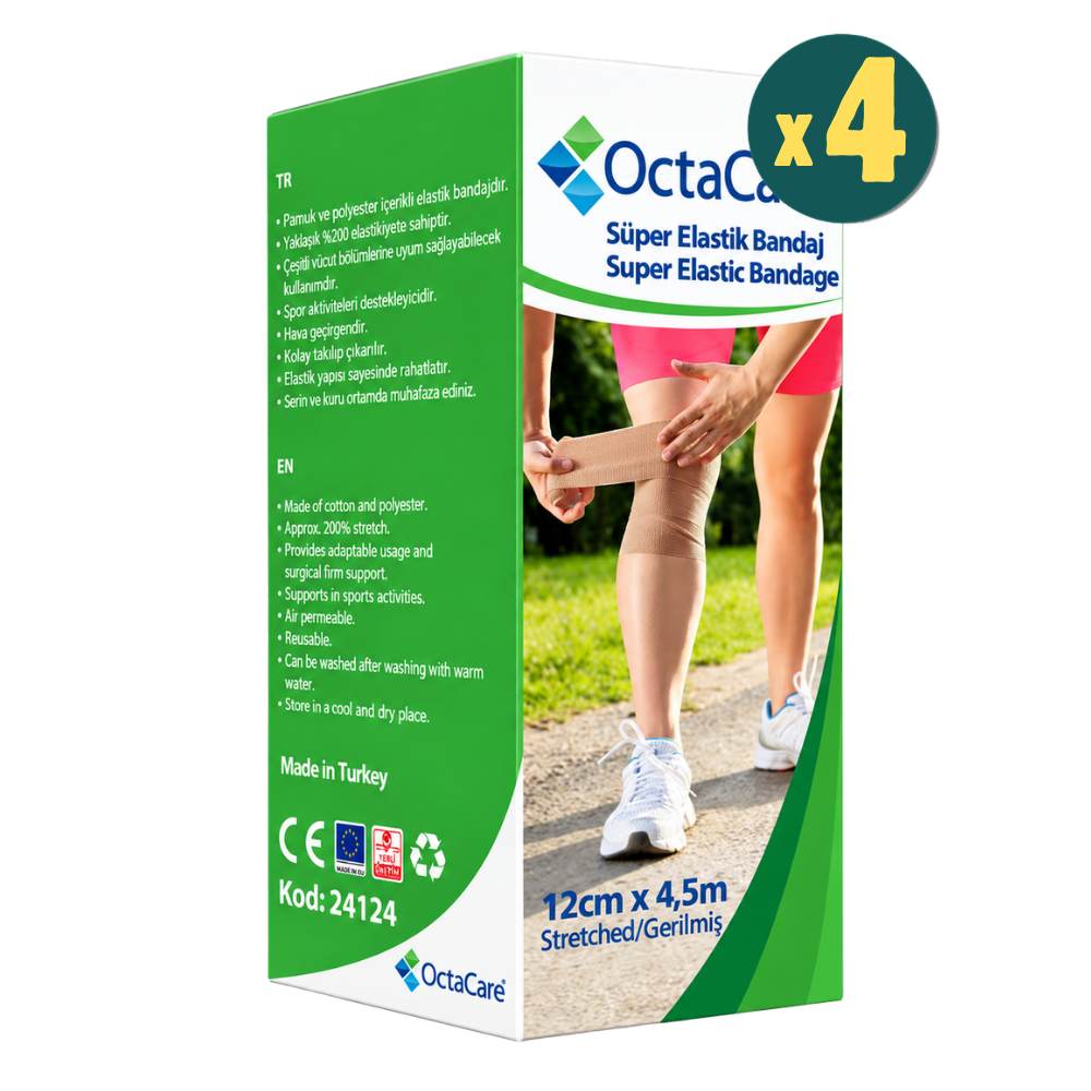 Octacare Süper Elastik Bandaj 12cm x 4,5m 4 Adet Fiyatları - Modern Eczane