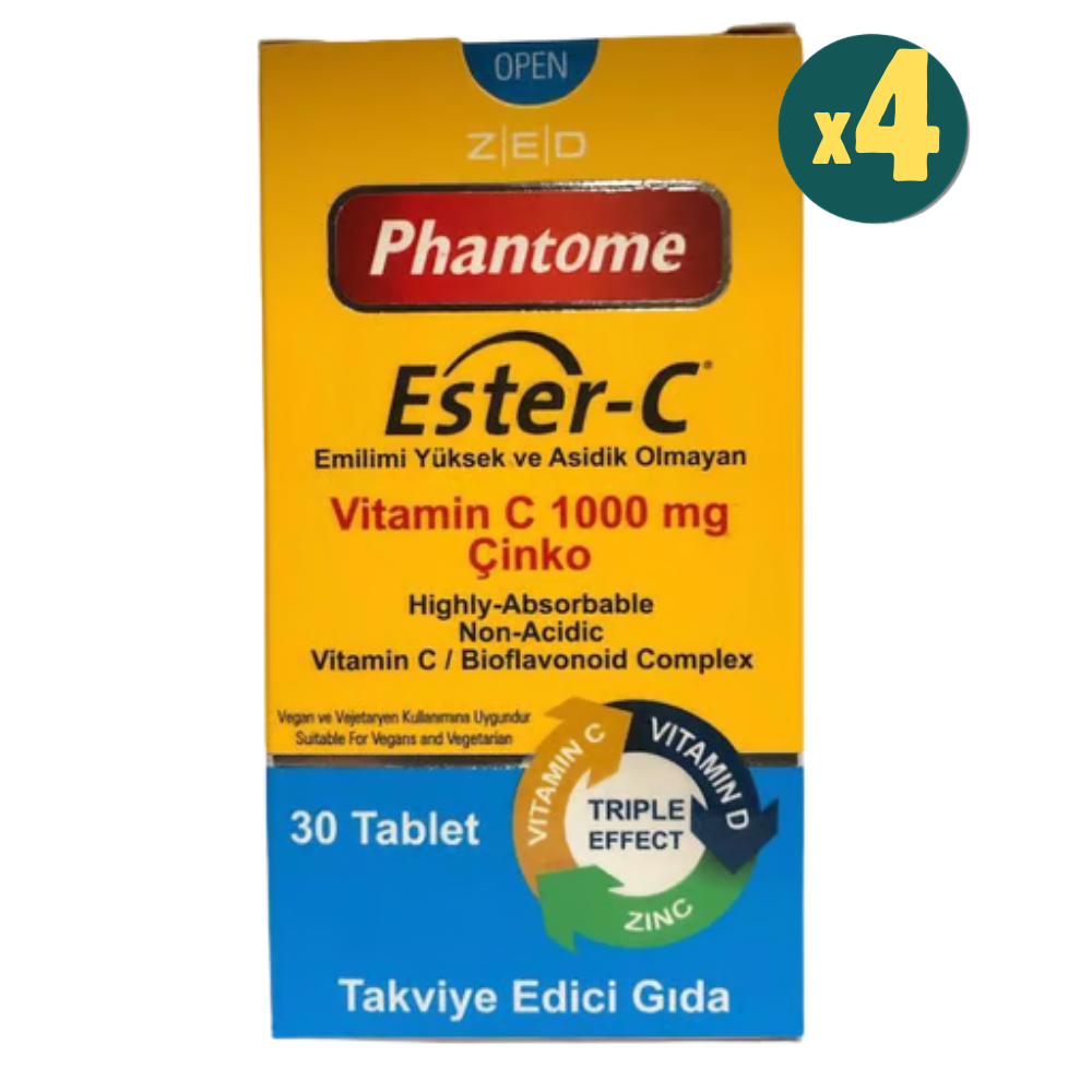 Phantome Ester-C Vitamin C 1000 mg Çinko Vitamin D 30 Tablet 4 Adet Fiyatları - Modern Eczane
