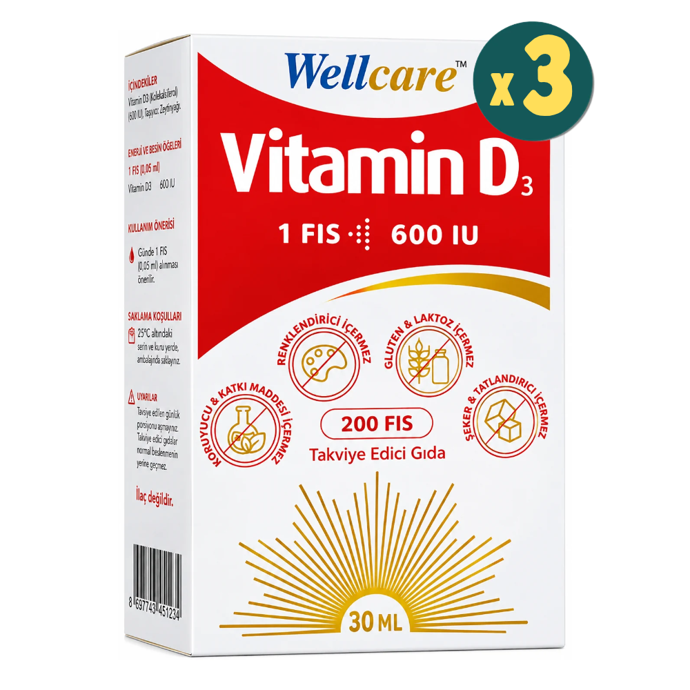 Wellcare Vitamin D3 Sprey 600 IU 30 ml 3 Adet Fiyatları - Modern Eczane