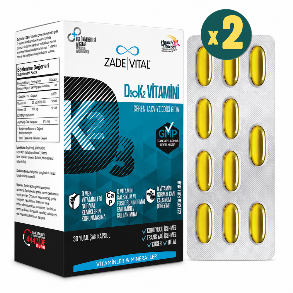 Zade Vital D3+K2 Vitamini 30 Kapsül 2 Adet Fiyatları - Modern Eczane