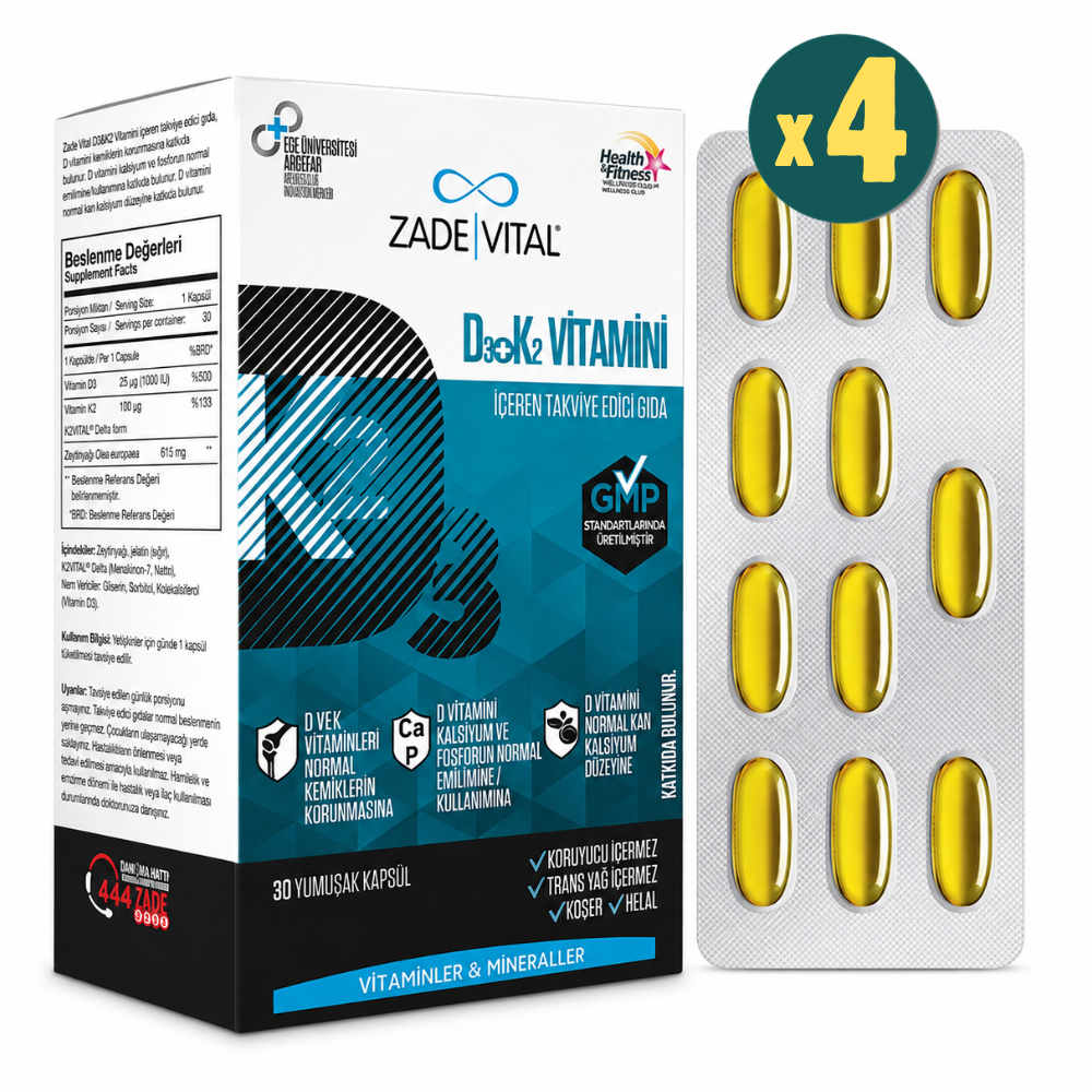 Zade Vital D3+K2 Vitamini 30 Kapsül 4 Adet Fiyatları - Modern Eczane