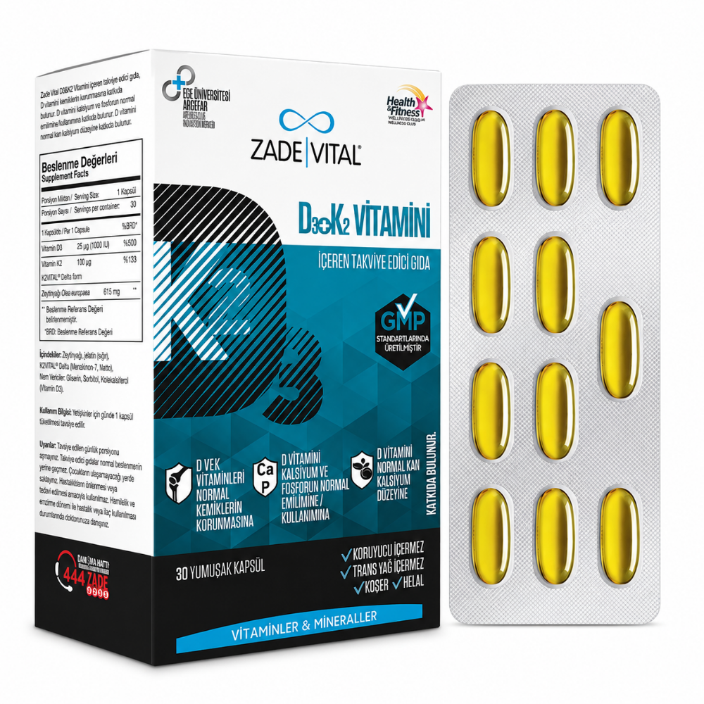 Zade Vital D3+K2 Vitamini 30 Kapsül Fiyatları - Modern Eczane