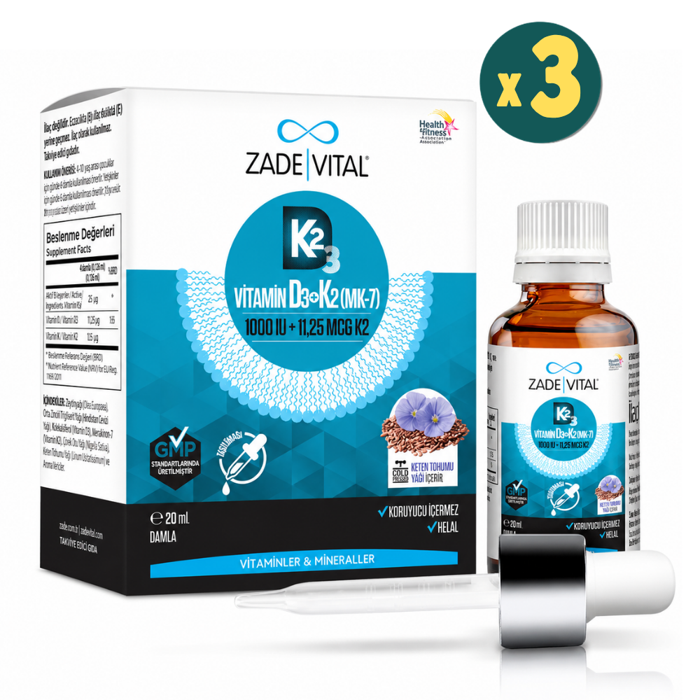 Zade Vital Vitamin D3K2 1000 IU Damla 20 ml 3 Adet Fiyatları - Modern Eczane