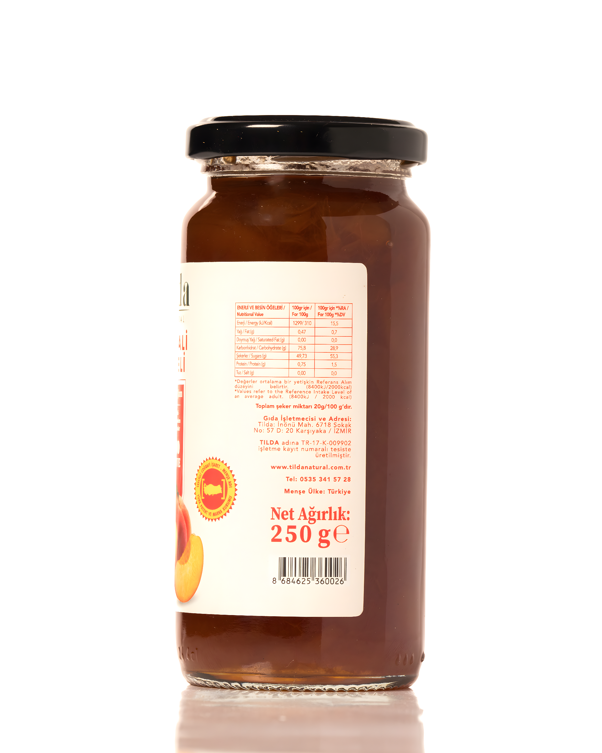 Lapseki Şeftali Reçeli (%80 Meyve) – 250 g