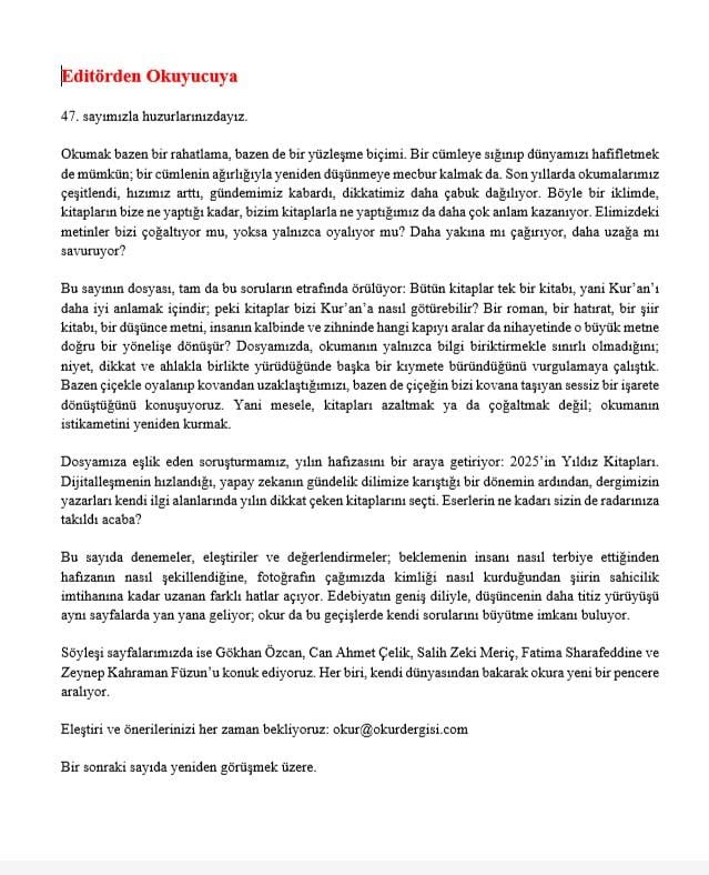 Okur Kitap Dergisi / Sayı: 45 - Eylül - Ekim 2025-Okur Kitap Dergisi / Sayı: 41 - Ocak - Şubat 2025 - Erkam Yayınları