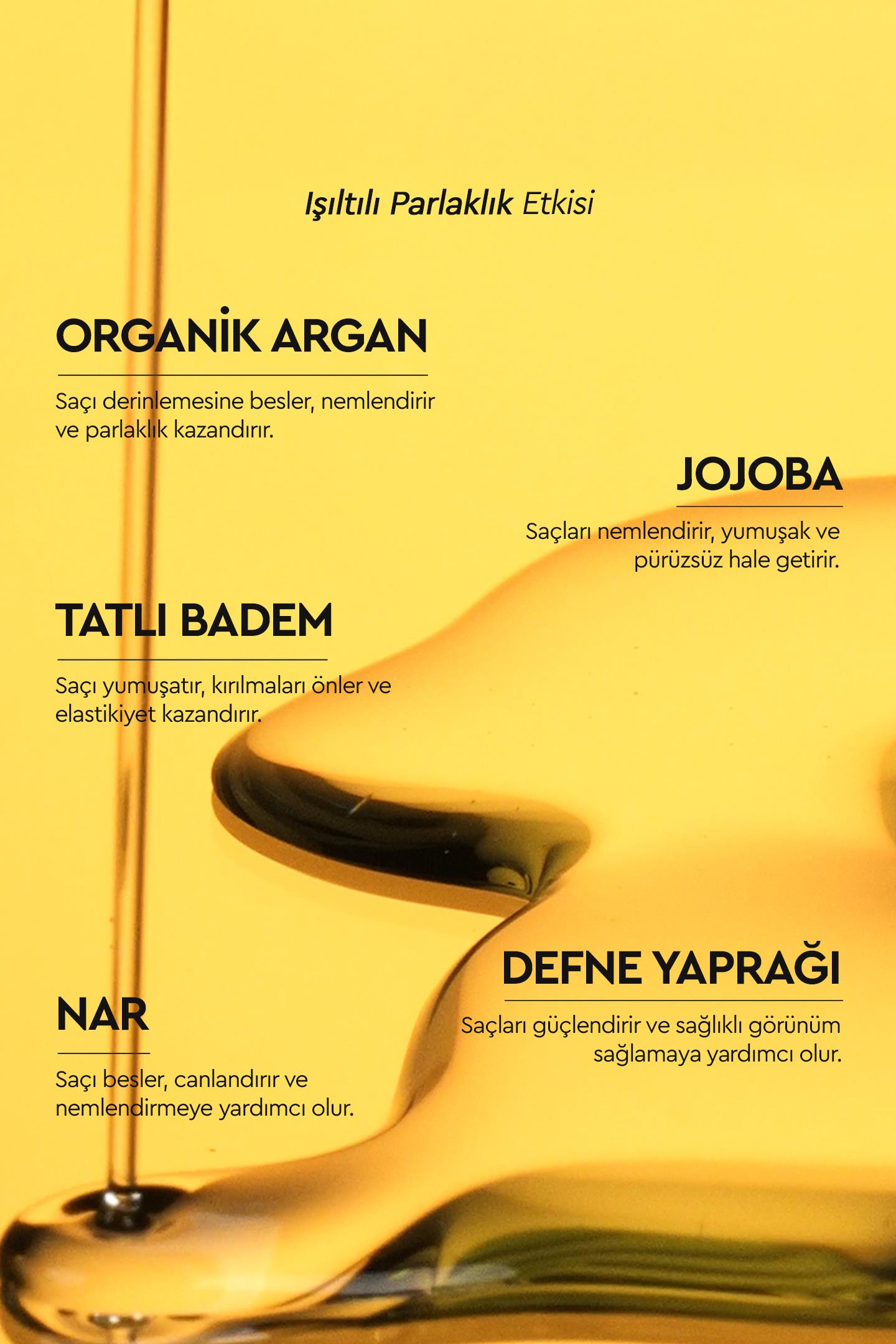 ISILTILI PARLAKLIK SAGLAYAN BITKISEL SAÇ BAKIM YAGI - TÜM SAÇ TIPLERI