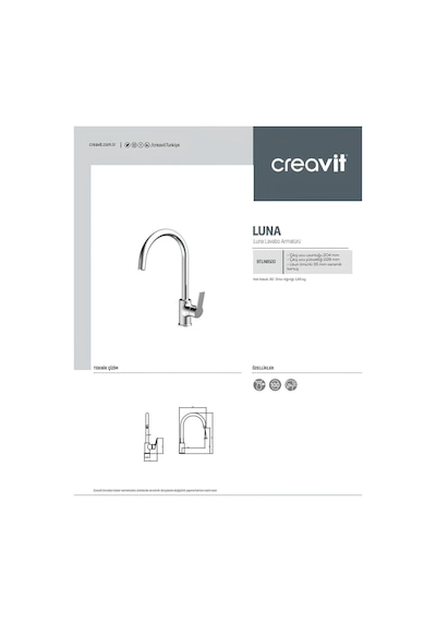 Creavit Luna Batarya Seti 3'lü Banyo-lavabo-evye Krom