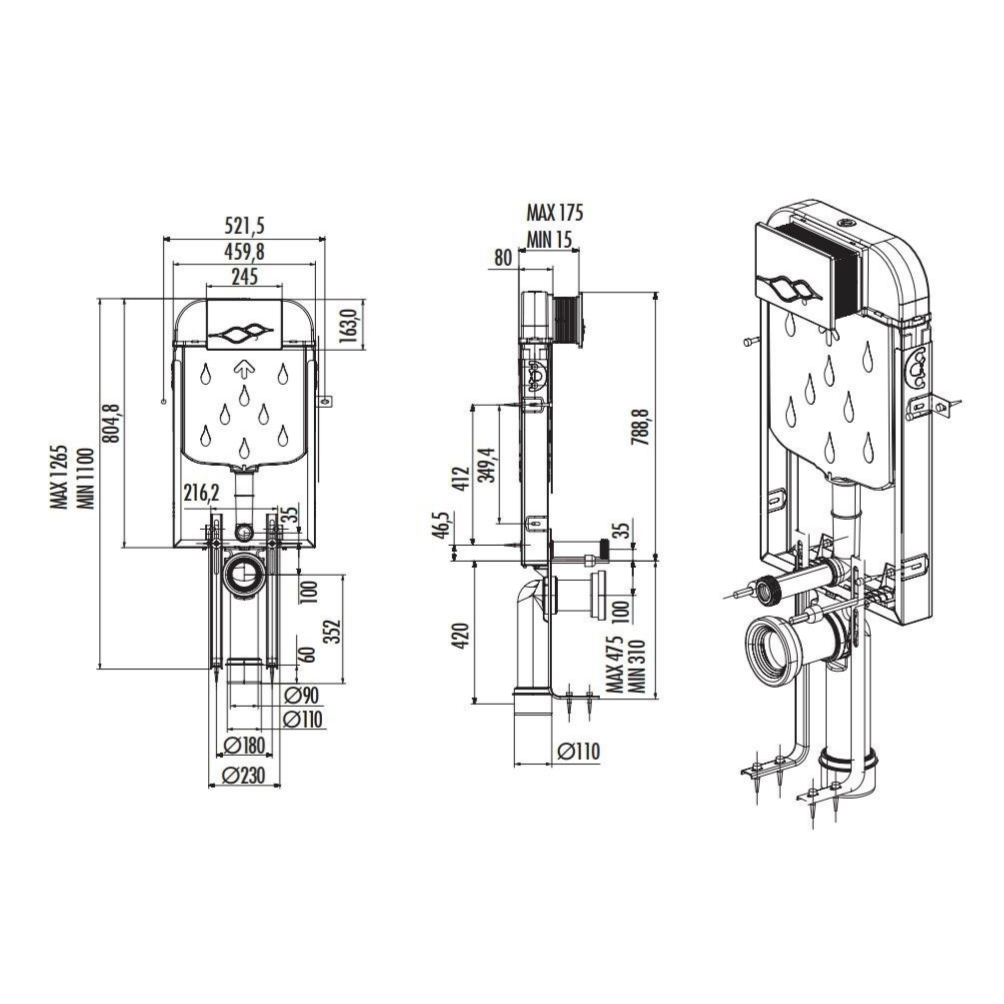 Creavit 8mm 3/6 Gömme Rezervuar Metal Ayaklı